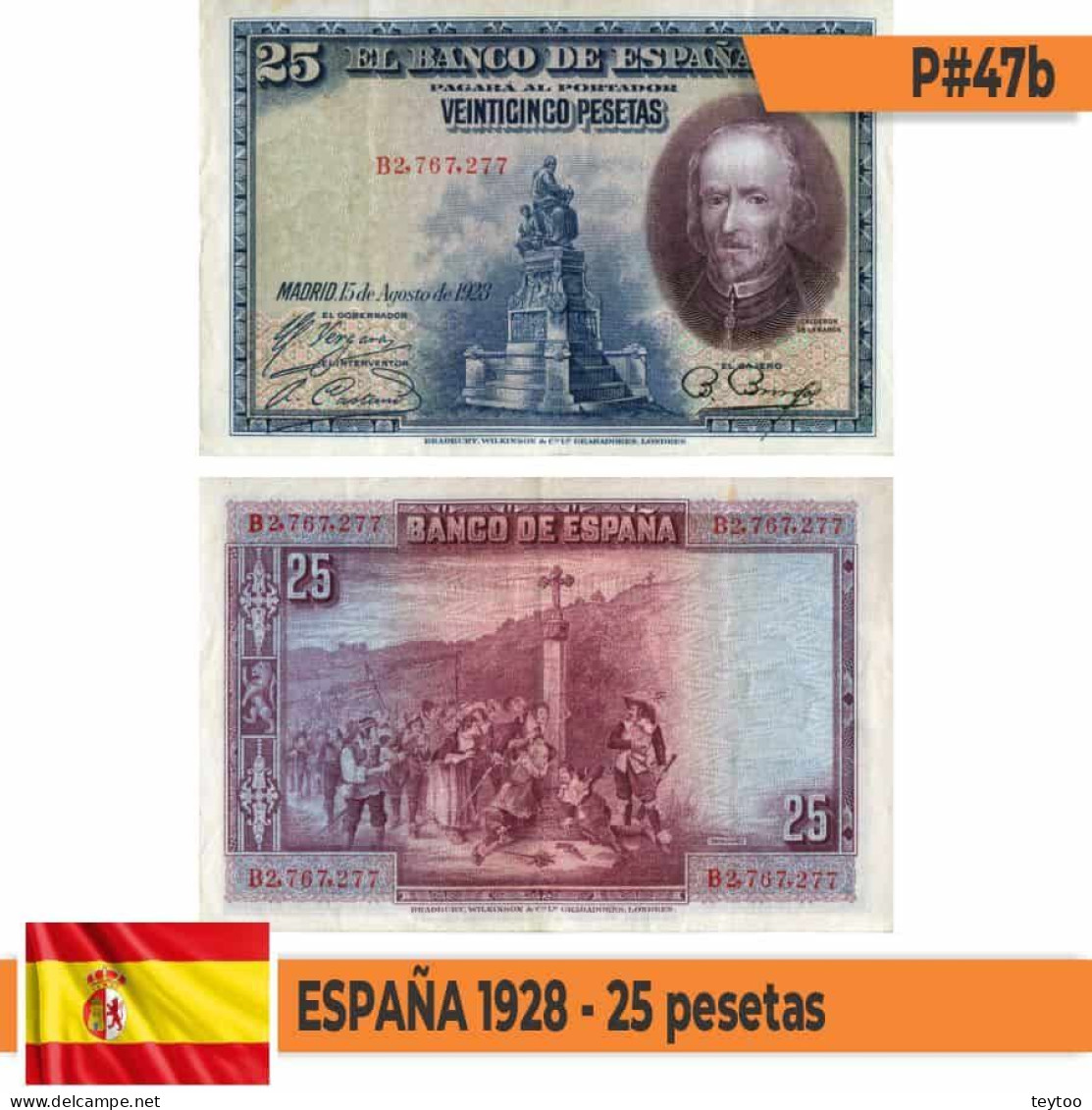 B0817# España 1928. 25 Pts - Tipo B (VF) P#74b - 1-2-5-25 Pesetas