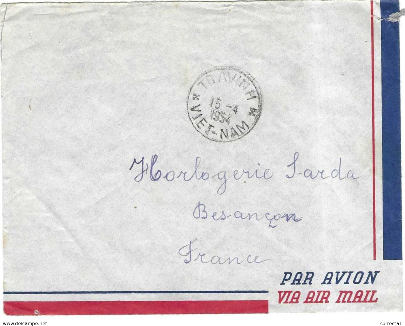 Enveloppe par avion via Air Mail cachet 2cole Française Hanoï Vietnam