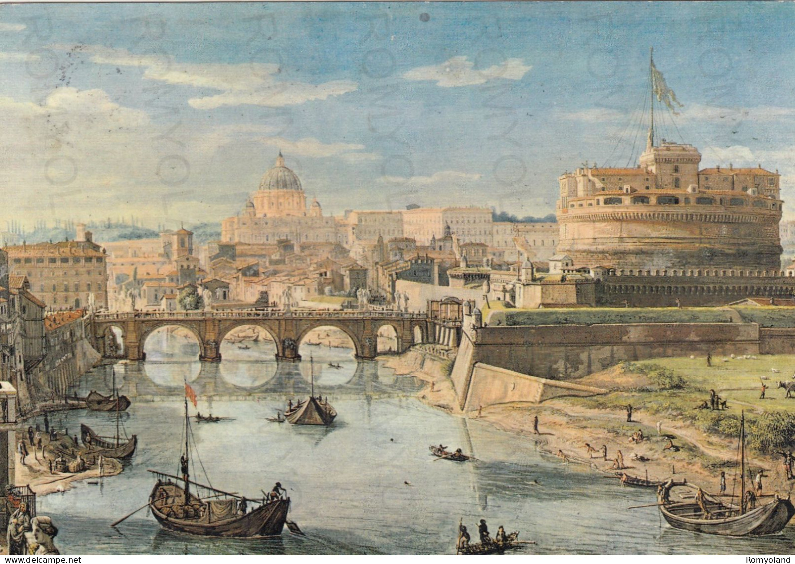 CARTOLINA  ROMA,LAZIO-ROMANEL '600 E '700-GASPARE VANVITELLI (1653-1736)-IL TEVERE A PONTE SANT'ANGELO-VIAGGIATA 1978 - Bruggen