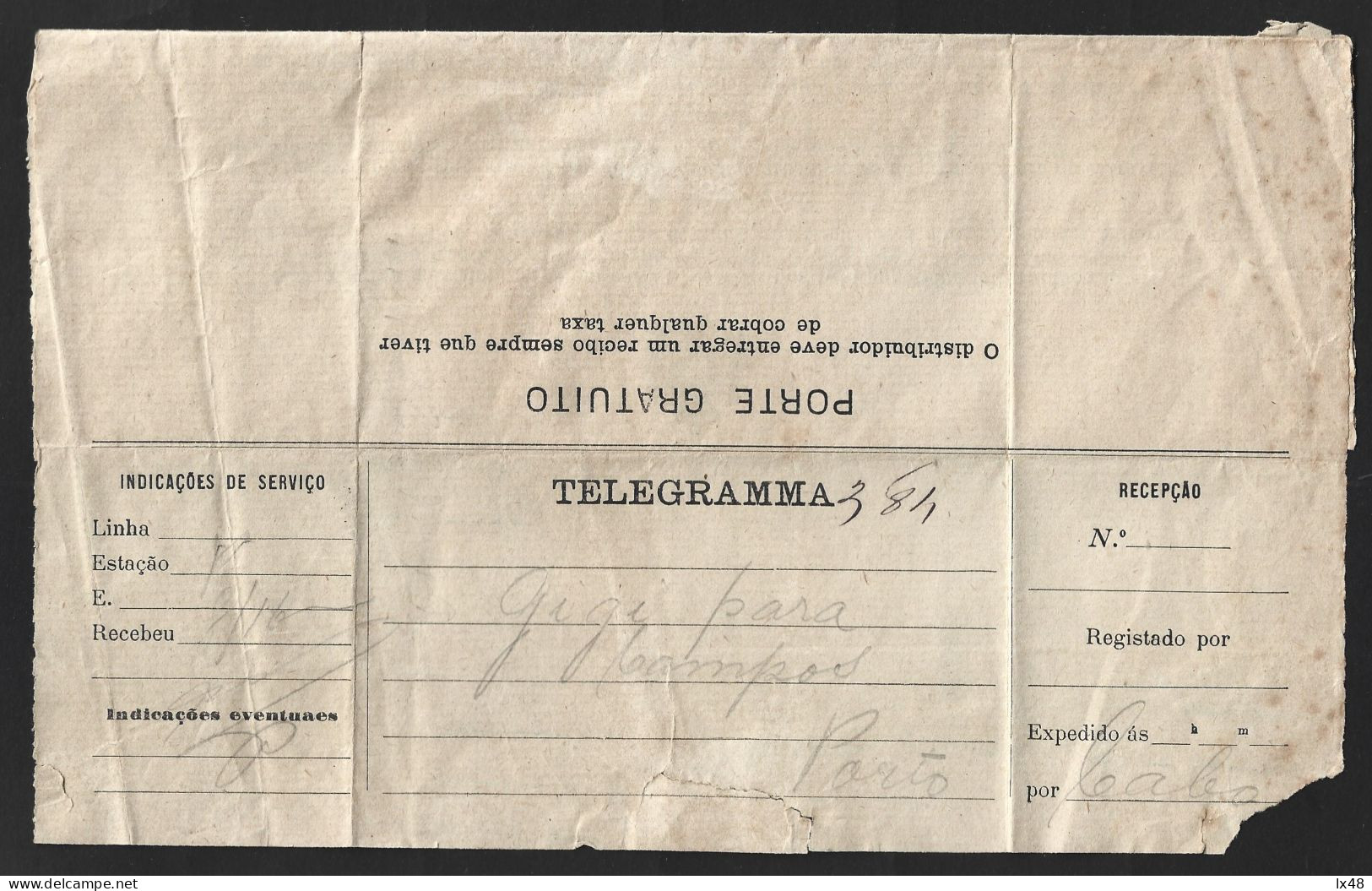 Obliteração Postal Estação Telegráfica Alfandega Porto. 'EST ALFANDEGA' Telegrama 1896. Alfandega Telegraph Station, Por - Lettres & Documents