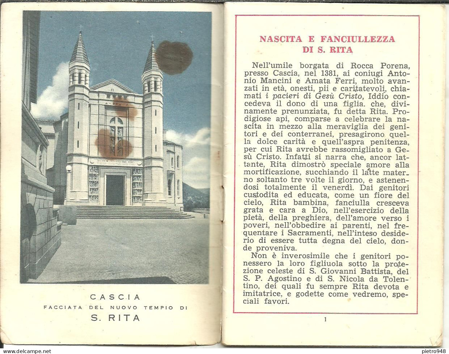 Libro (Libretto) Religioso, "Santa Rita Da Cascia", Vita Di Santa Rita, Ed. Monastero S. Rita 1956 - Religione/Spiritualismo