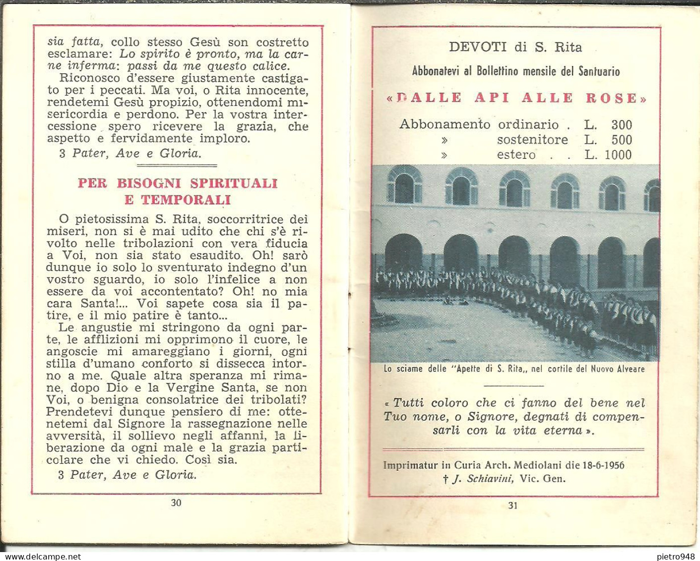 Libro (Libretto) Religioso, "Santa Rita da Cascia", Vita di Santa Rita, Ed. Monastero S. Rita 1956