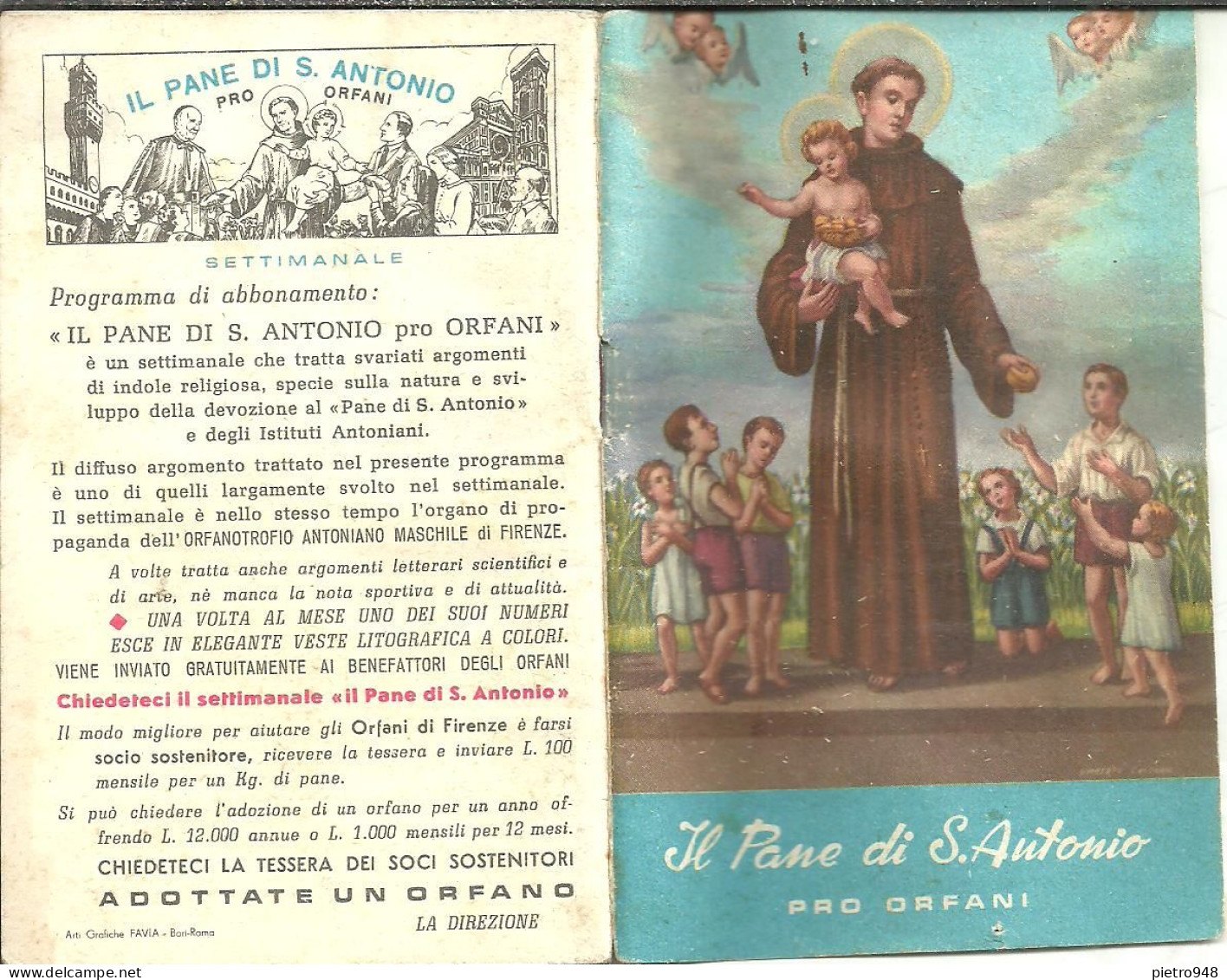 Libro (Libretto) Religioso, "Il Pane Di Sant'Antonio Pro Orfani", Orfanotrofio Antoniano Maschile, Firenze - Religion/ Spiritualisme