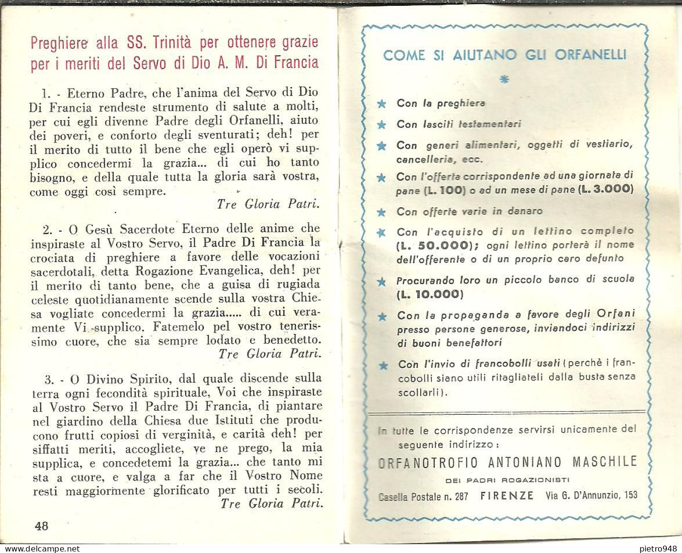 Libro (Libretto) Religioso, "Il Pane Di Sant'Antonio Pro Orfani", Orfanotrofio Antoniano Maschile, Firenze - Religion/ Spiritualisme