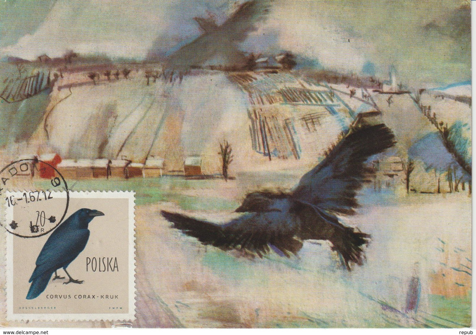 Pologne Carte Maximum Oiseaux 1960 Corbeau 1071 - Tarjetas Máxima