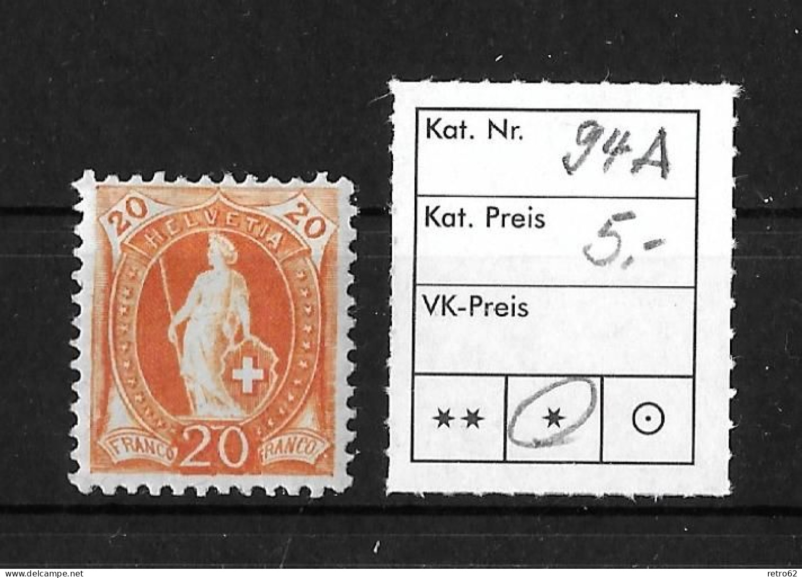 1907 STEHENDE HELVETIA  Faserpapier Mit Wasserzeichen      ►SBK-94A*◄ - Unused Stamps