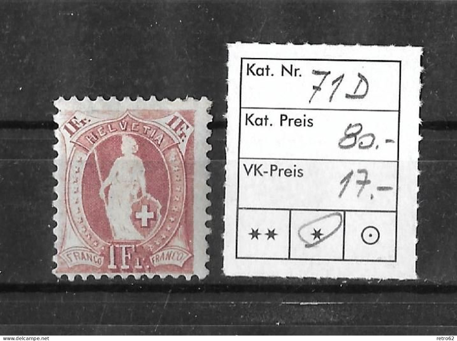 1894 - 1900 STEHENDE HELVETIA  Weisses Papier Kontrollzeichen Form B    ►SBK-71D*◄ - Neufs