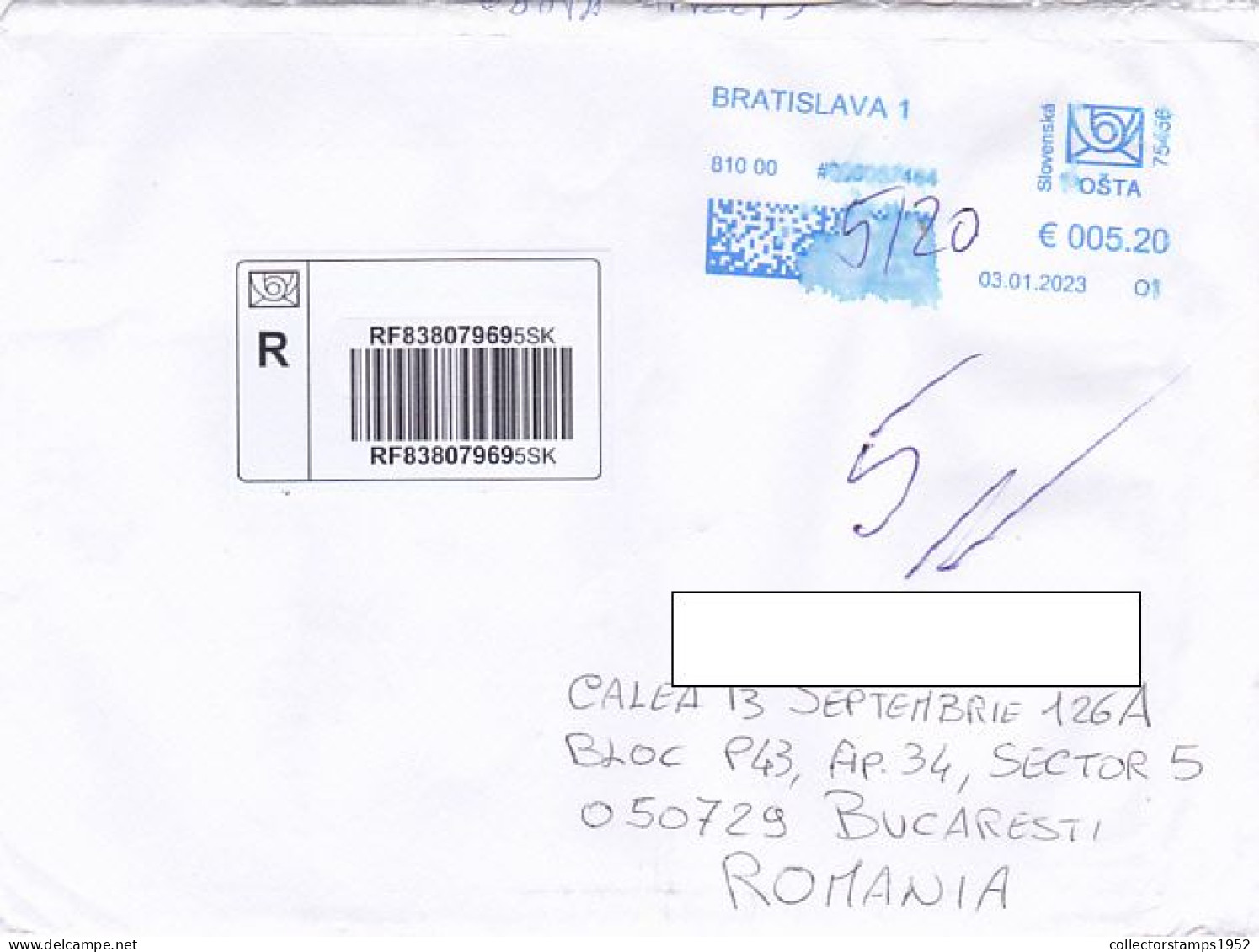 QR CODE, BRATISLAVA BLUE MACHINE PRINTED STAMPS ON REGISTERED COVER, 2023, ESTONIA - Lettres & Documents