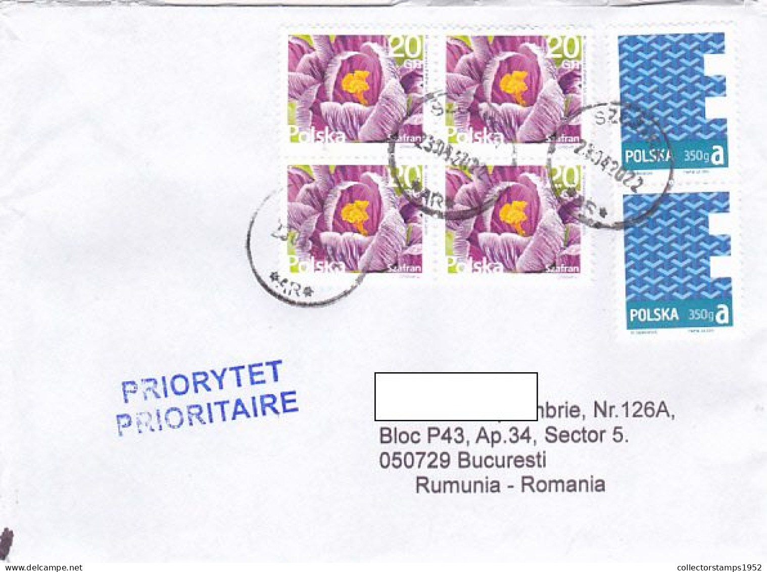 SAFFRON CROCUS FLOWERS, STAMPS ON COVER, 2022, POLAND - Brieven En Documenten