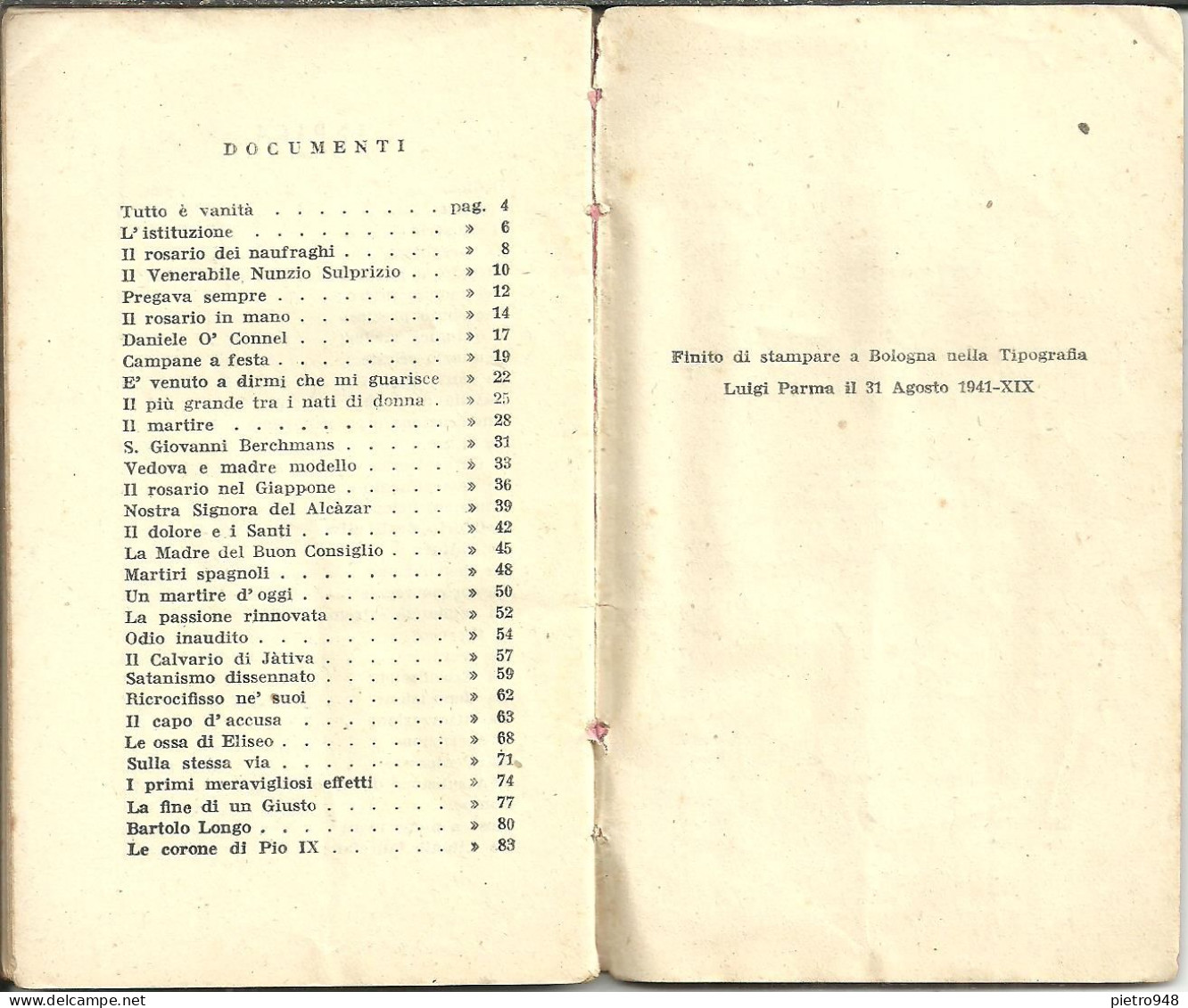 Libro (Libretto) Religioso, "Il Santo Rosario", Sac. N.M. Castellano, Ed. L. Parm, Bologna 1941 - Religión/Espiritualismo