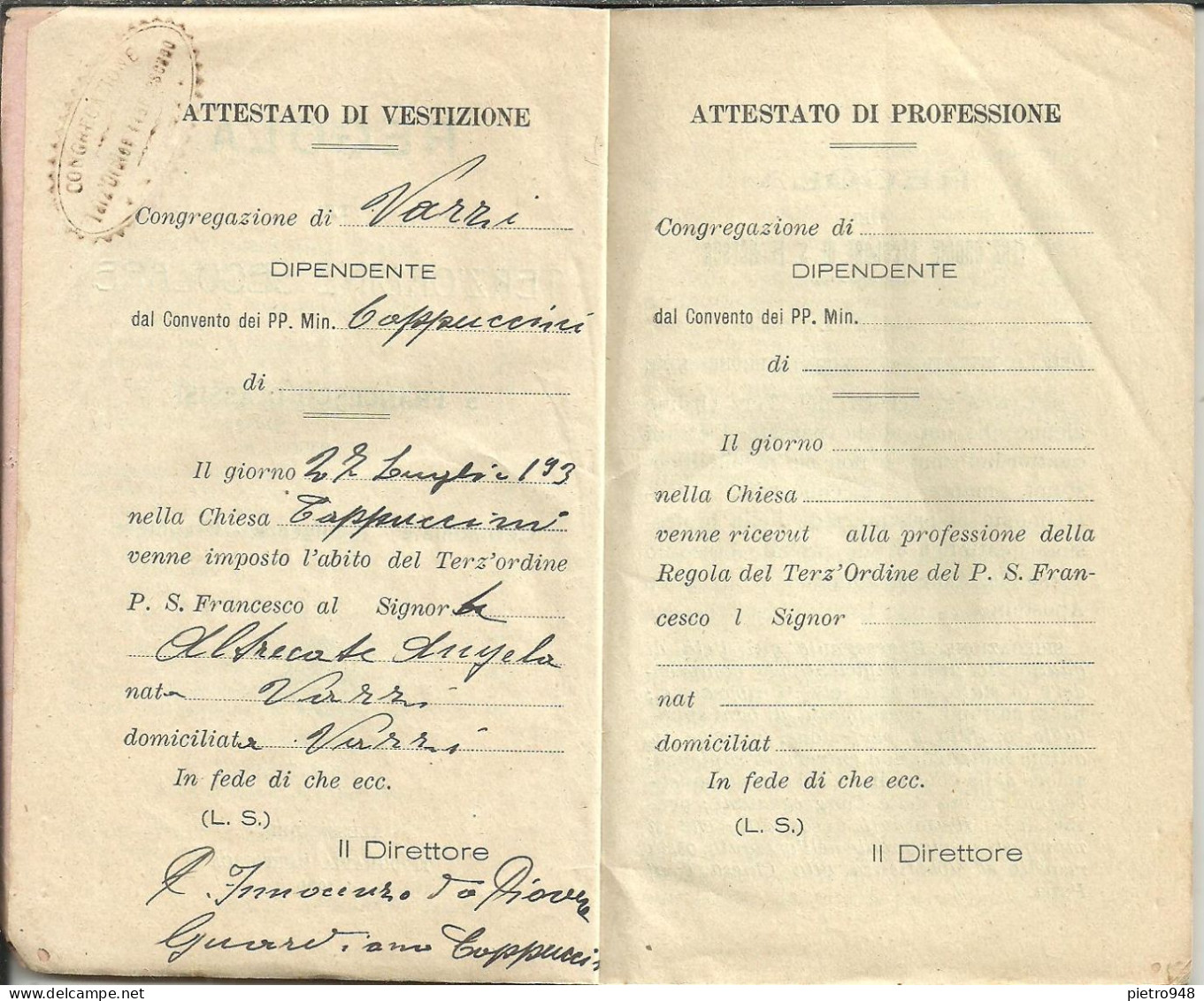 Libro (Libretto) Religioso, "Regola Del Terz'Ordine Secolare Di S. Francesco", Ed. Tipografia Cattolica Alessandria 1929 - Religión/Espiritualismo