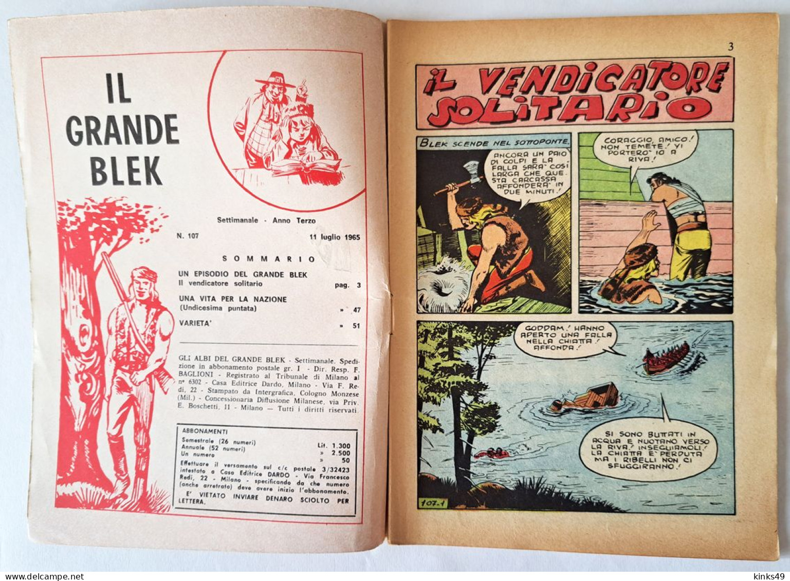 M445> GLI ALBI DEL GRANDE BLEK = N° 107 Del 11 LUG. 1965 < Il Vendicatore Solitario > - First Editions