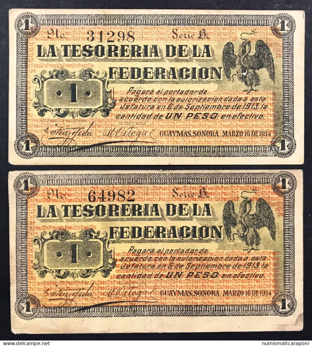 Messico MEJICO MEXICO La Tesoreria De La Federacion 1 PESOS 1913  PS#1040 X 2 Es.   LOTTO 4480 - Mexico