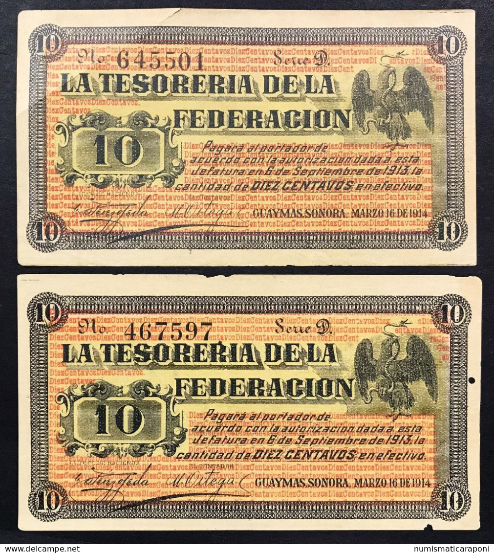 Messico MEJICO MEXICO La Tesoreria De La Federacion 10 Centavos 1913  PS#1058 X 2 Es.   LOTTO 4481 - Mexique