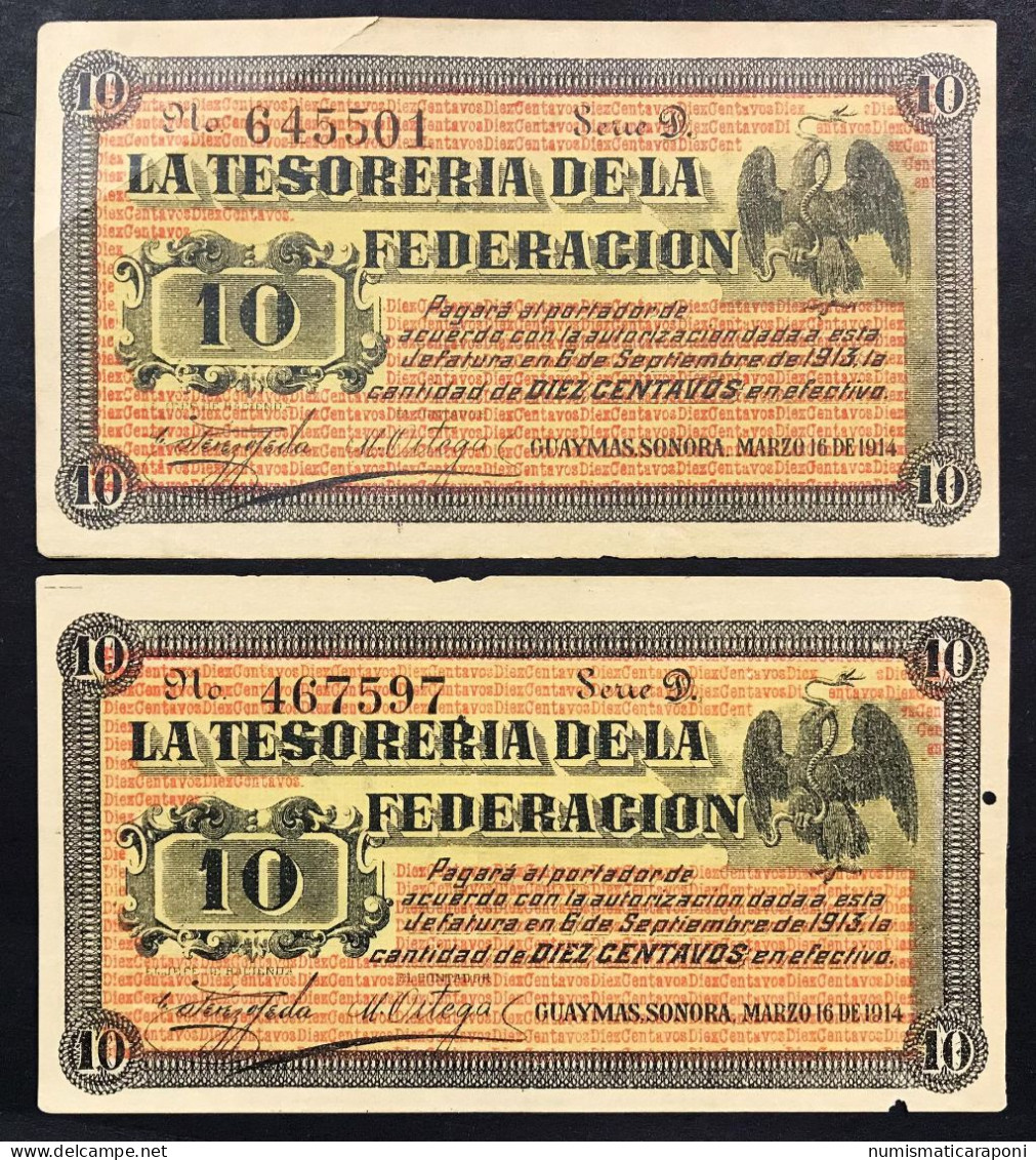 Messico MEJICO MEXICO La Tesoreria De La Federacion 10 Centavos 1913  PS#1058 X 2 Es.   LOTTO 4481 - Mexico