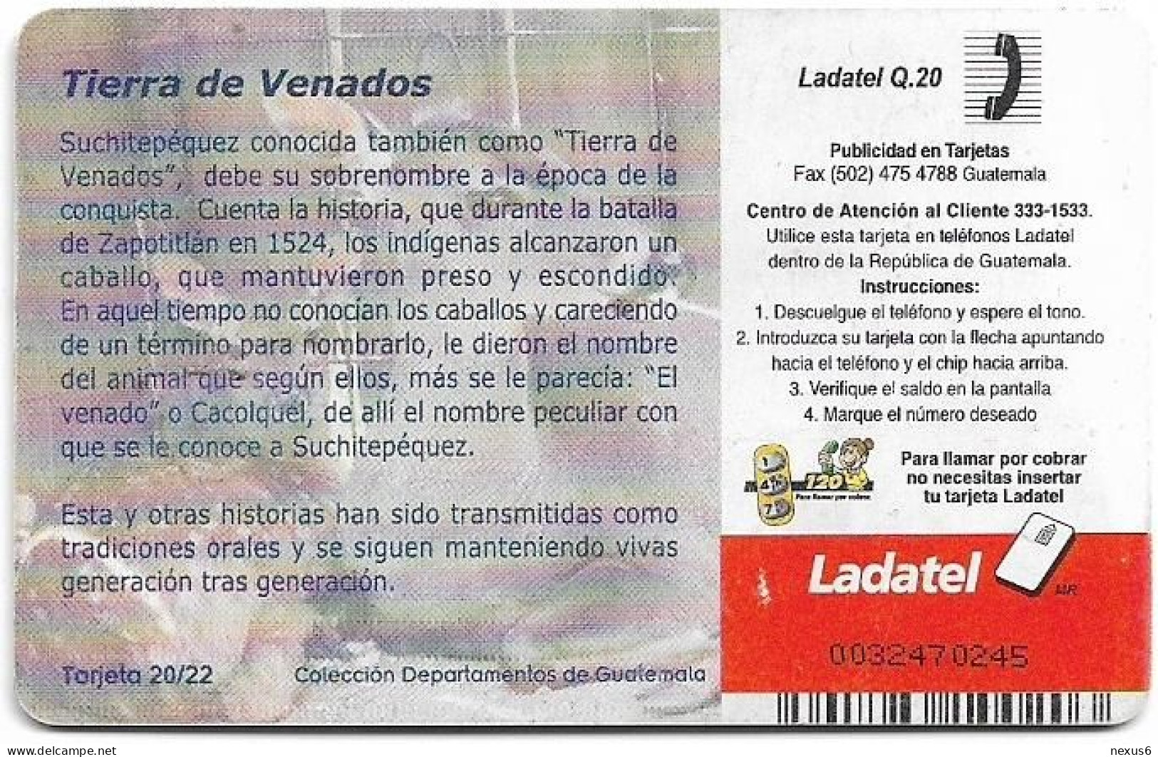 Guatemala - Telgua Ladatel - Departments Of Guatemala, Suchitepequez, Gem5 Red, 2004, 20Q, Used - Guatemala