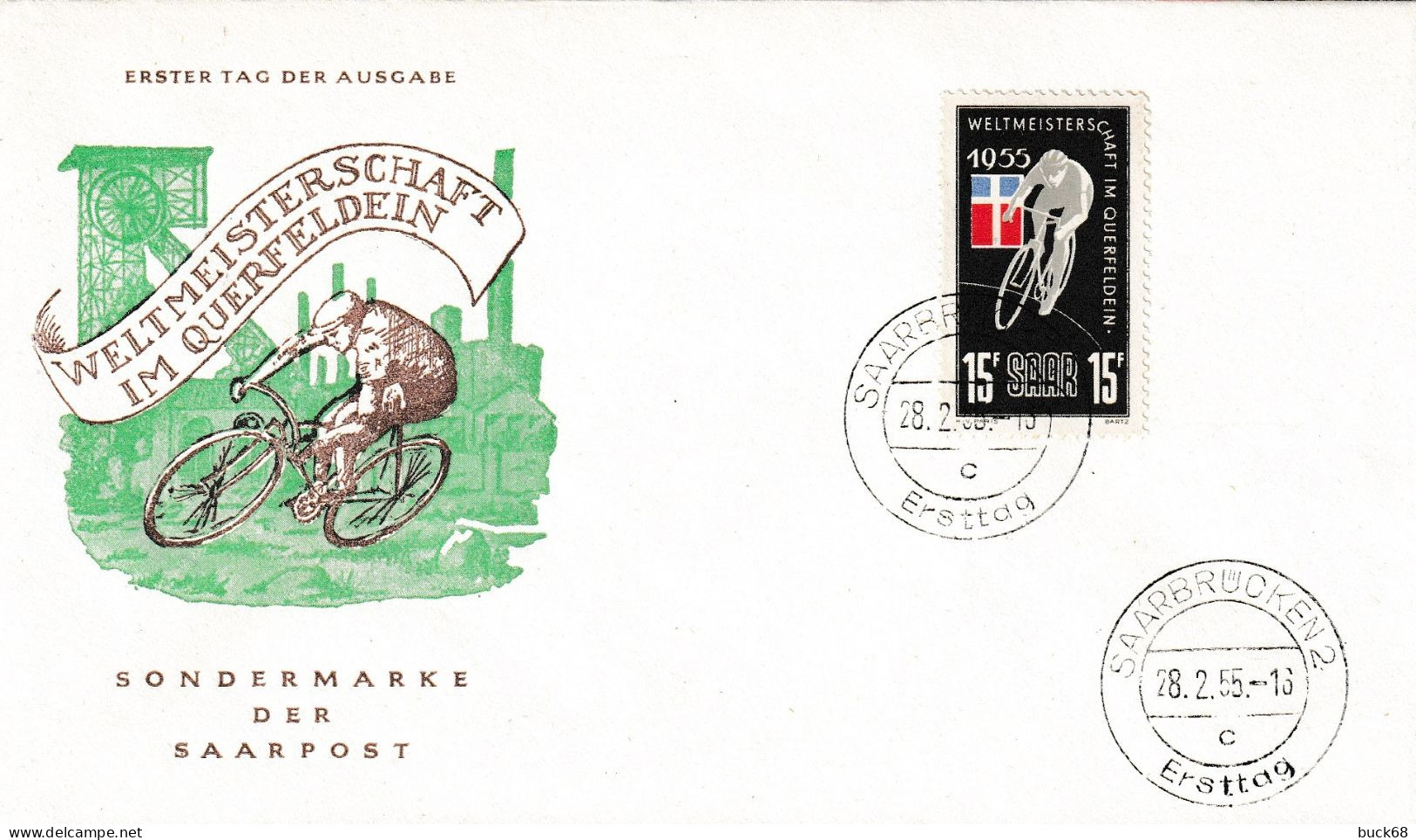 SAAR SARRE SAARLAND 339 Premier Jour FDC ETB Cyclo-cross Querfeldein Cyclisme Velo  28 02 1955 - FDC