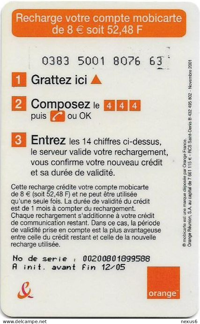 Reunion - Orange - Faces, Exp.12.2005, GSM Refill 8€, Used - Riunione