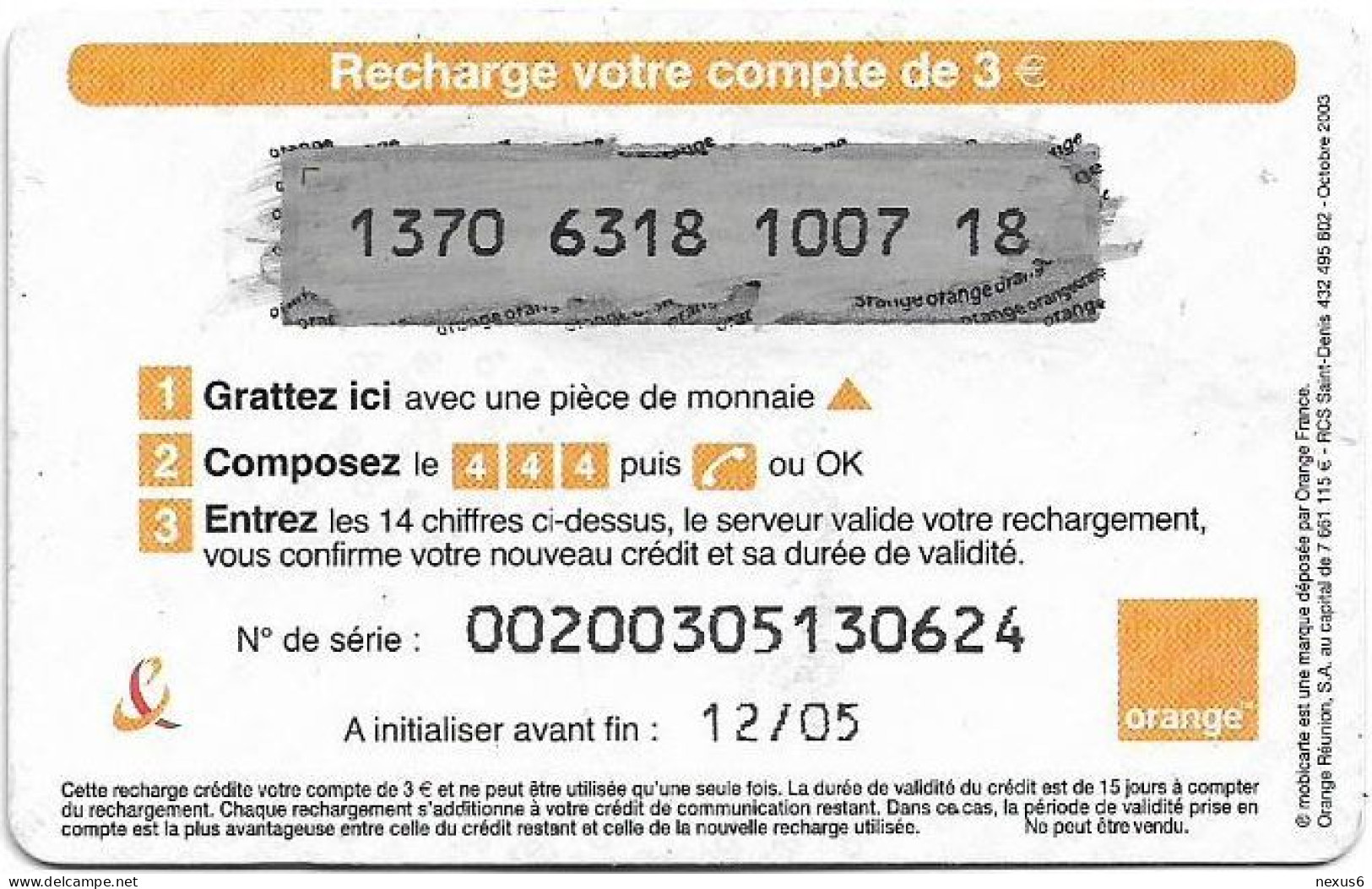 Reunion - Orange - Halloween Ghost, Exp.12.2005, GSM Refill 3€, Used - Réunion