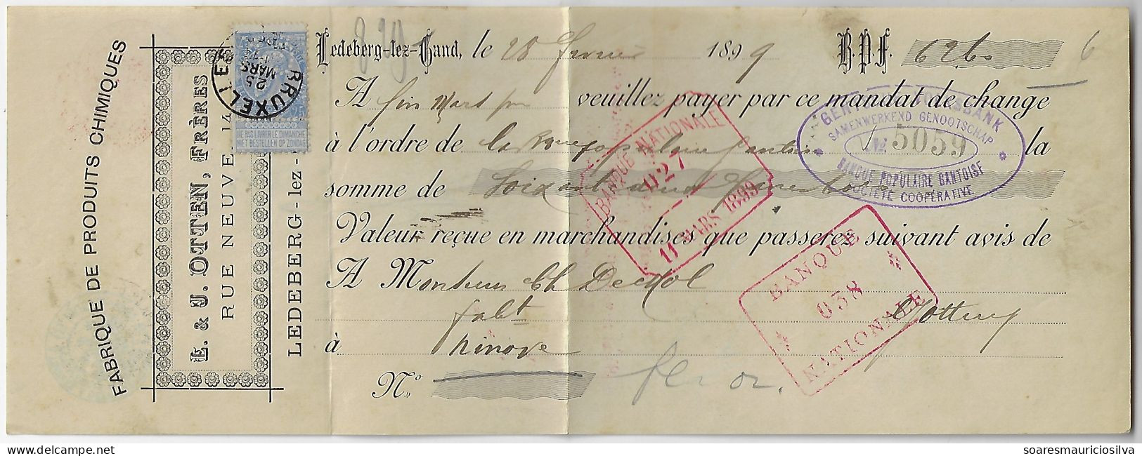 Belgium 1899 Promissory Note By Chemical Products Factory from Gand Perfin G.V. By Gentsche Volksbank - 1863-09