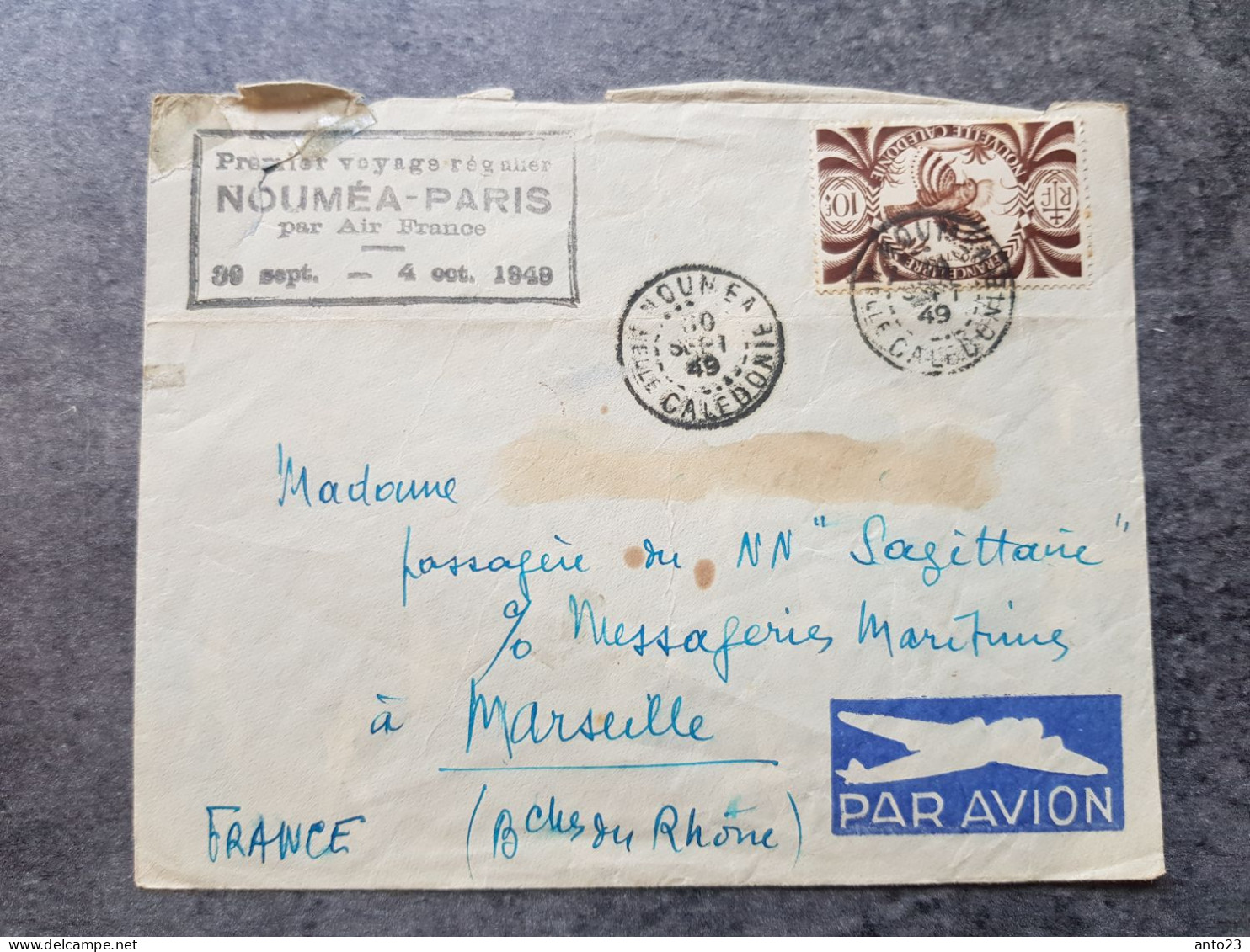 NOUVELLE CALEDONIE - Premier Vol Régulier Nouméa - Paris 1949 - Air France - - Cartas & Documentos