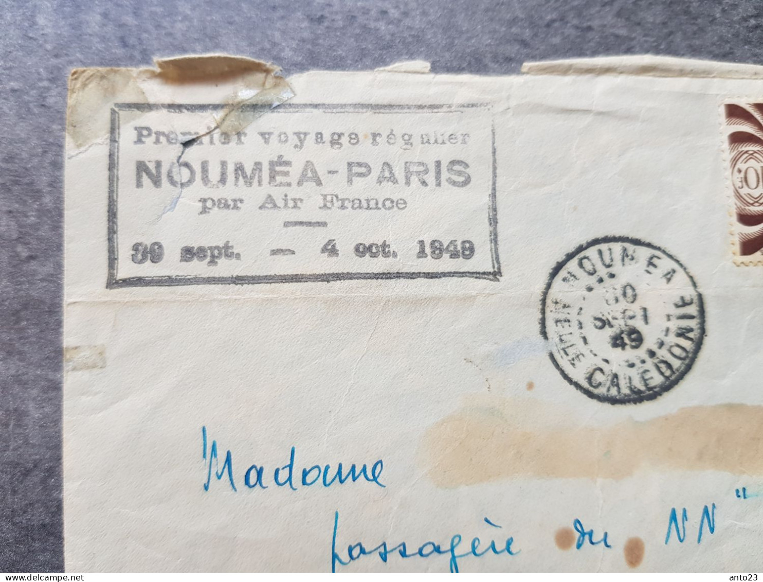 NOUVELLE CALEDONIE - Premier Vol Régulier Nouméa - Paris 1949 - Air France - - Brieven En Documenten