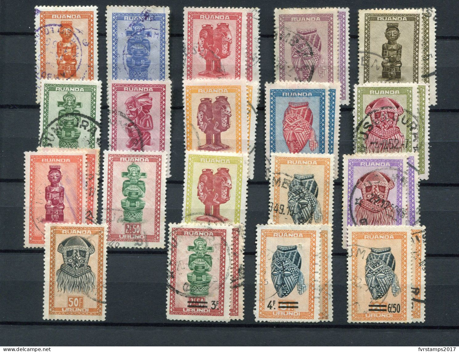 Ruanda-Urundi - 1948-1949 - Selection Of OCB 154-175 - Gestempeld/oblitéré - Kunst Native Masques Artisanat - Cv € 12,40 - Gebraucht