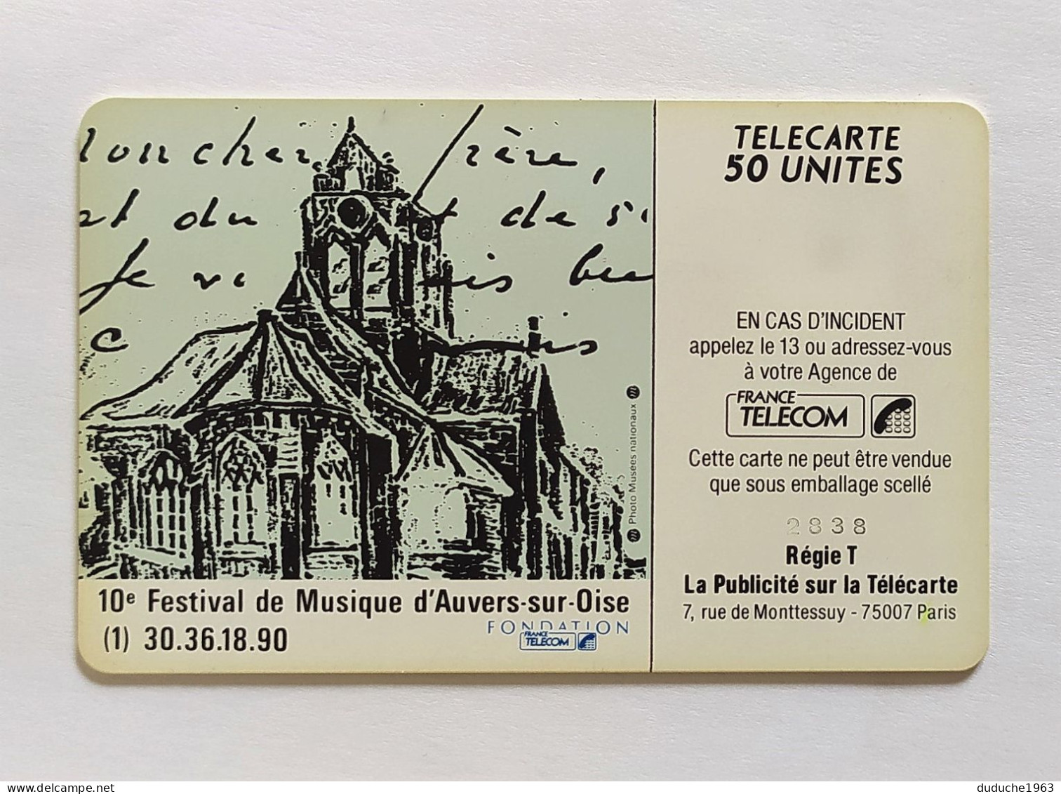Télécarte France - 10e Festival Auvers Sur Oise. Vincent Van Gogh - Non Classificati