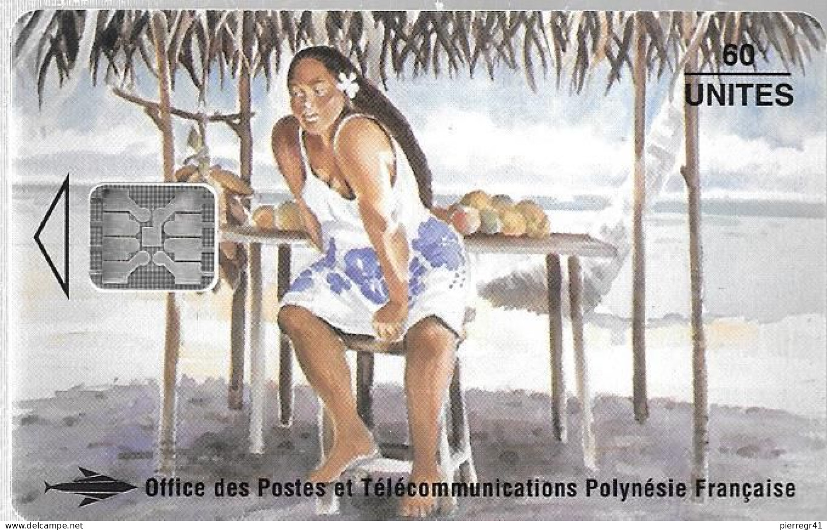 CARTE*-PUCE-POLYNESIE-PF26 -SC5-60U-08/94-La VENDEUSE De MANGUE-R°Glacé--N°Rouges Maigres-C47100878-UTILISE-TBE- - Polynésie Française