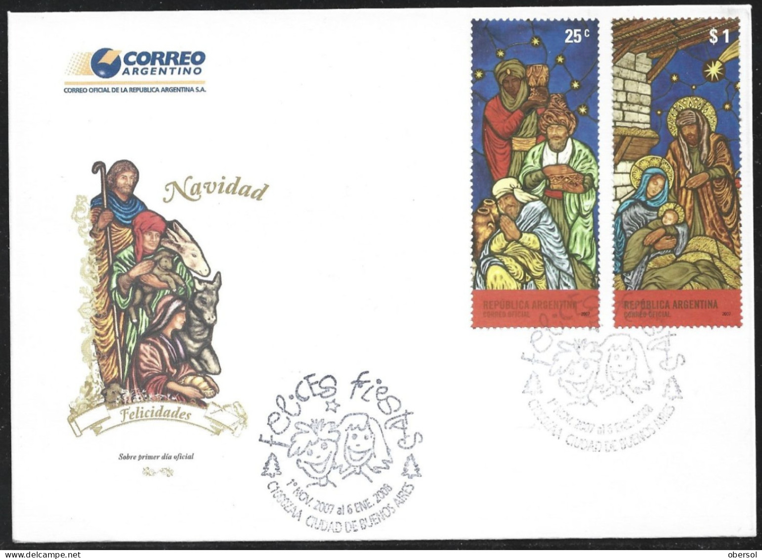 Argentina 2007 Christmas Religion Official Cover First Day Issue FDC - Brieven En Documenten