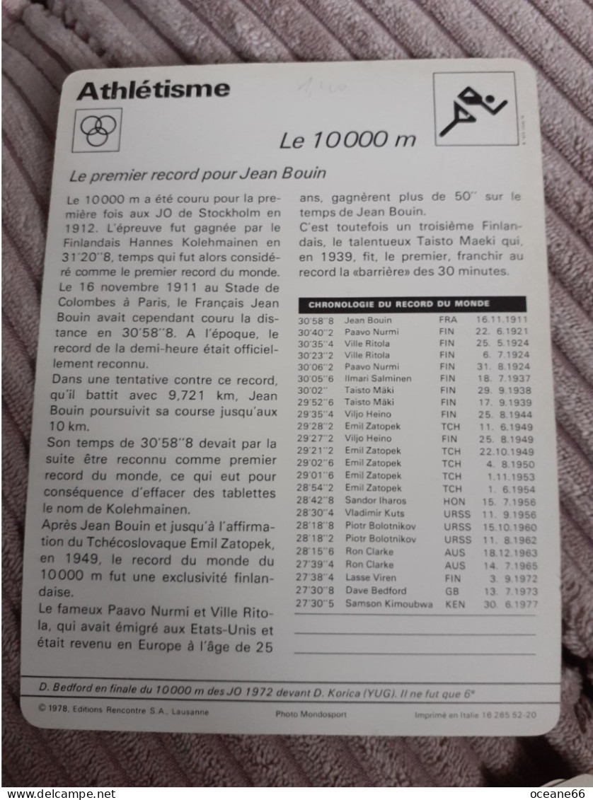 Fiche Rencontre Athlétisme Dave Bedford 10000 M JO Munich 1972 - Weightlifting