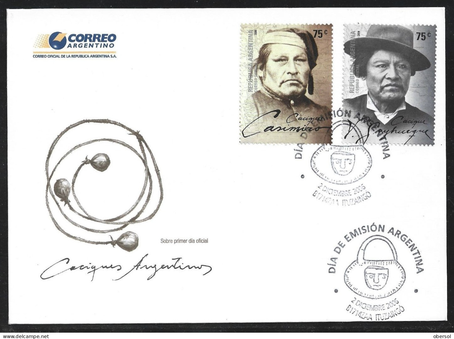 Argentina 2006 Caciques, Original Tribes, Cultures Official Cover First Day Issue FDC - Brieven En Documenten