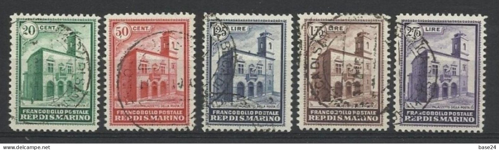 1932 San Marino Saint Marin PALAZZETTO DELLE POSTE Serie Di 5 Valori (S.29) Usata USED - Oblitérés