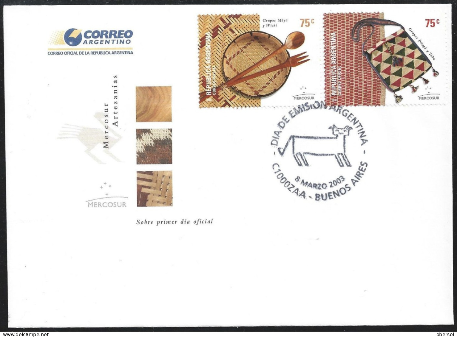 Argentina 2003 MERCOSUR Cultures Handcrafts Official Cover First Day Issue FDC - Brieven En Documenten