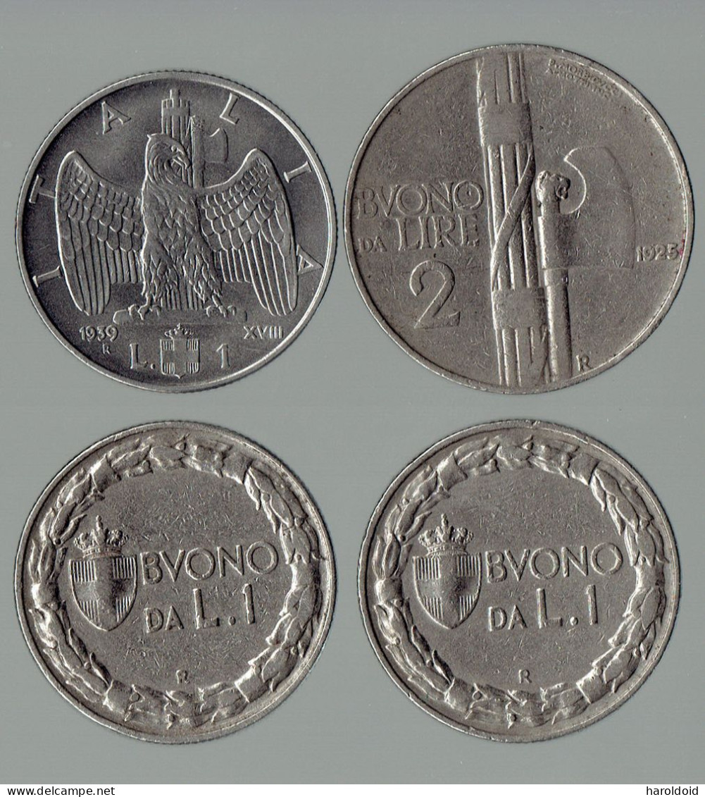 ITALIE - LOT 4 PIECES - DEESSE ASSISE 1L 1922 1924 - AIGLE SLENDIDE 1L 1939 R XVIII - HACHE 2L 1925 - Andere & Zonder Classificatie