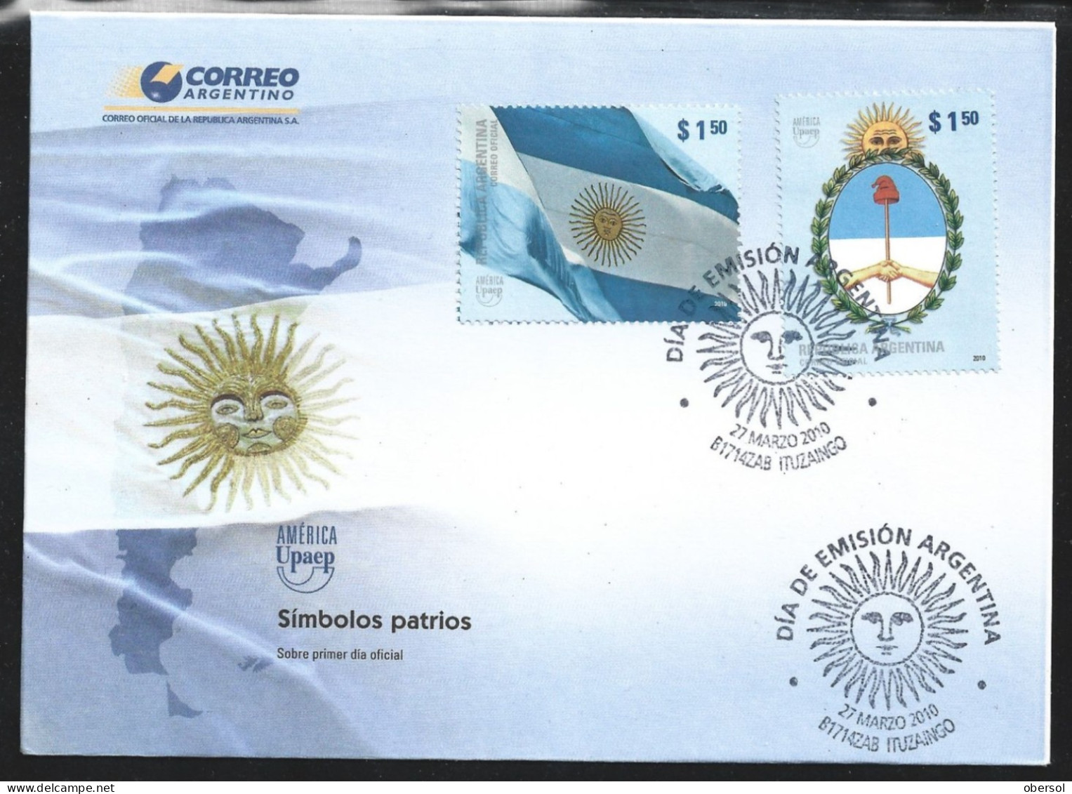 Argentina 2010 UPAEP National Symbols Flags Official Cover First Day Issue FDC - Storia Postale