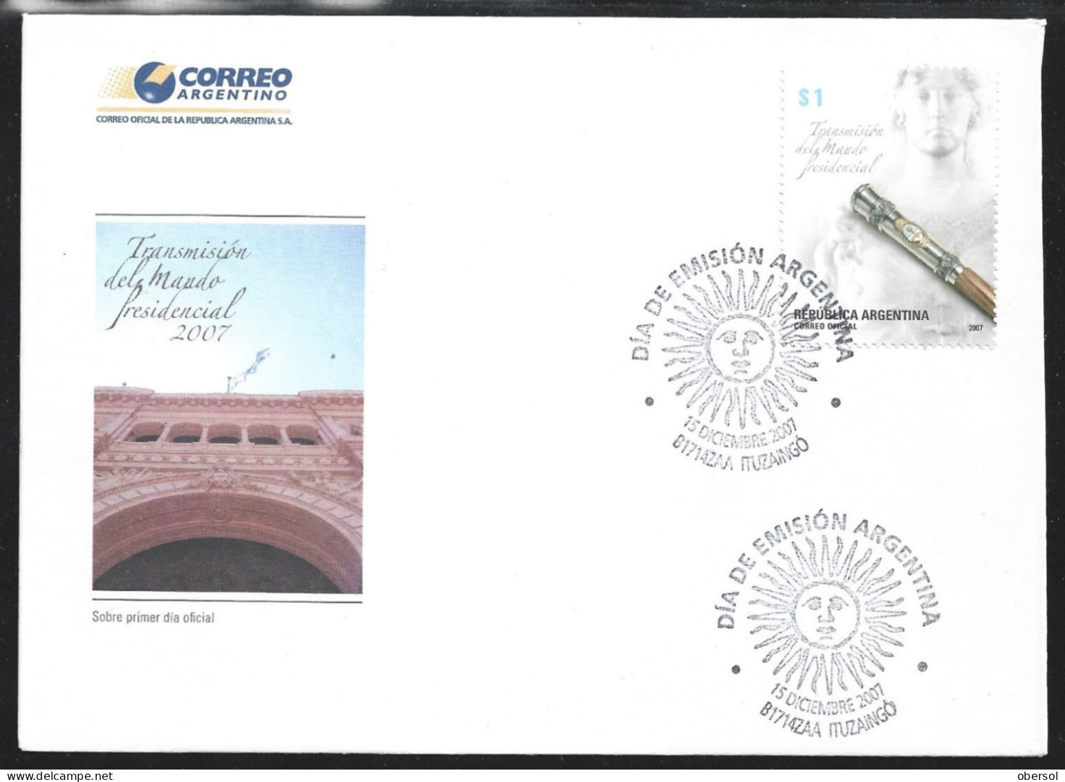 Argentina 2007 Presidential Command Transfer Official Cover First Day Issue FDC - Brieven En Documenten