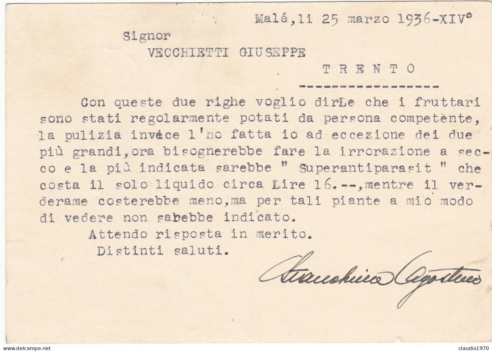 ITALIA - REGNO - MALè (TN) - INTERO POSTALE C. 30 - VIAGGIATO PER TRENTO - 1936 - Pacchi Postali