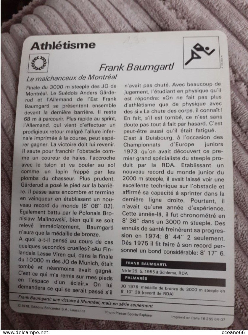 Fiche Rencontre Athlétisme Frank Baumgartl JO Montréal 1976 - Haltérophilie