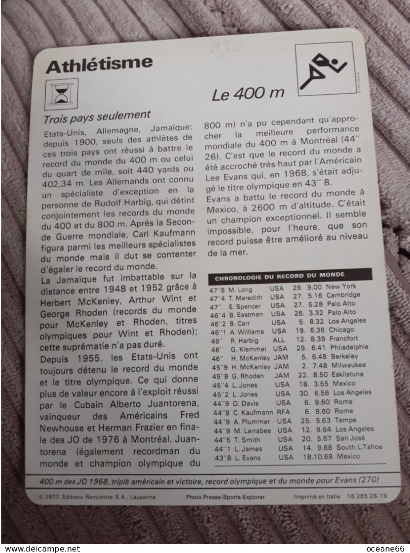 Fiche Rencontre Athlétisme Le 400 M Des JO De Mexico 1968 - Pesistica