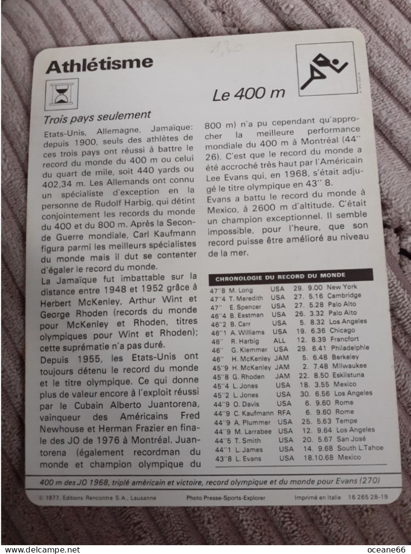 Fiche Rencontre Athlétisme Le 400 M Des JO De Mexico 1968 - Haltérophilie