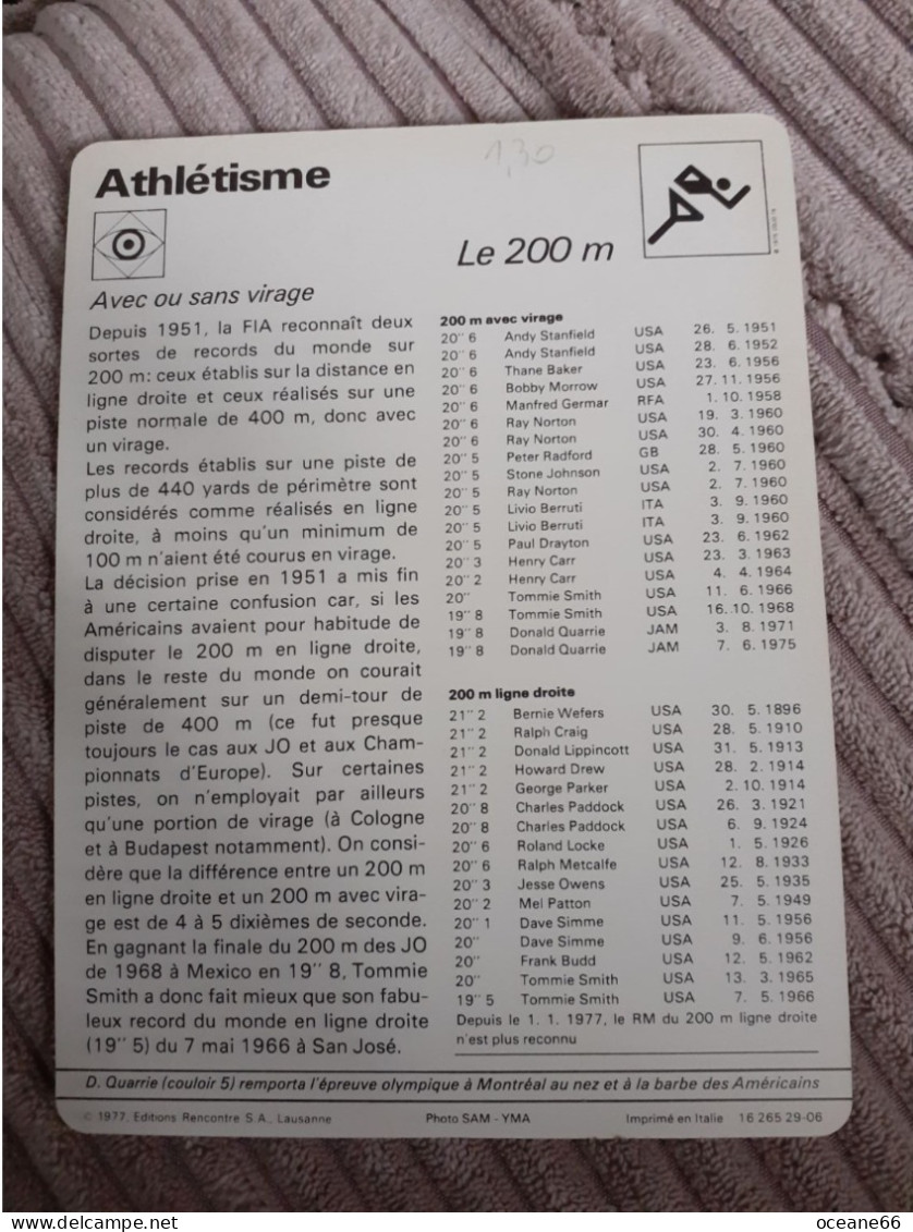 Fiche Rencontre Athlétisme Don Quarrie Le 200 M JO Montreal 1976 - Gewichtheben