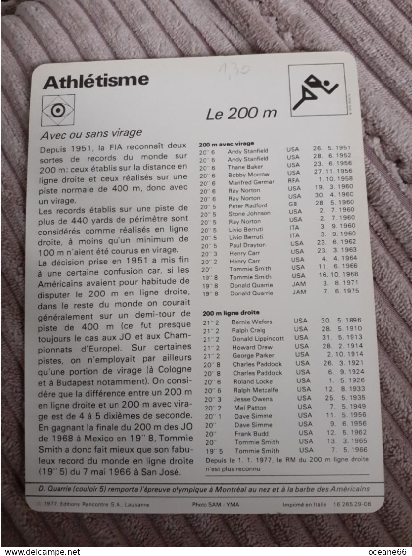 Fiche Rencontre Athlétisme Don Quarrie Le 200 M JO Montreal 1976 - Haltérophilie