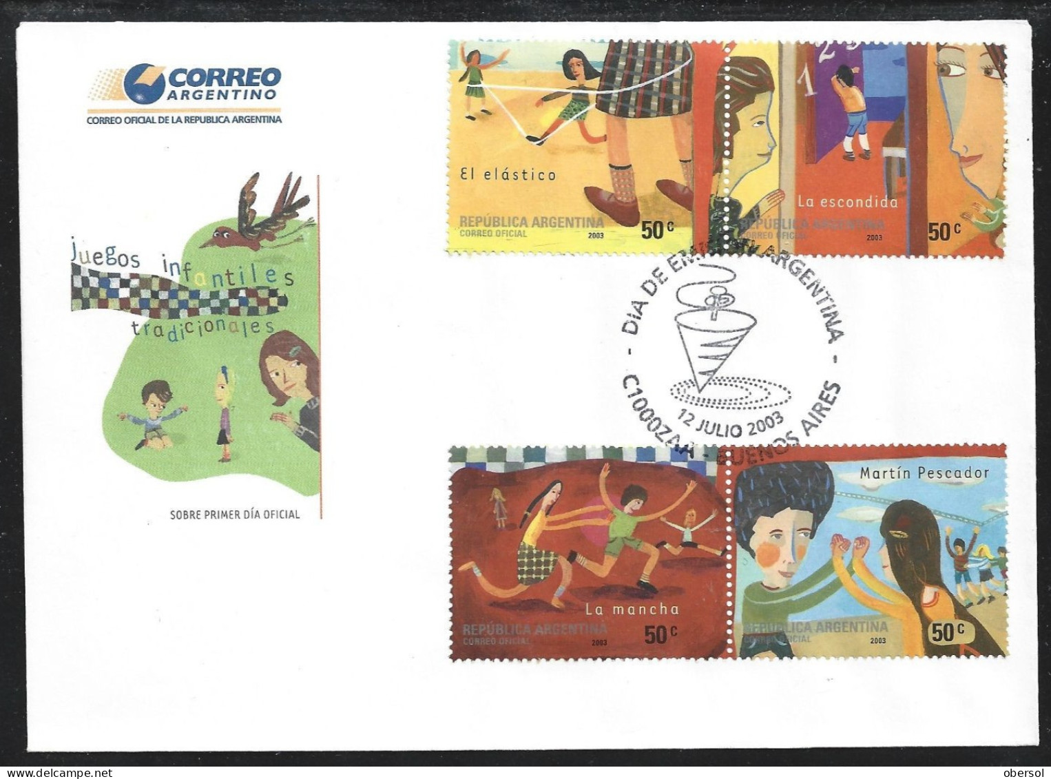 Argentina 2003 Traditional Kids Games Official Cover First Day Issue FDC - Covers & Documents