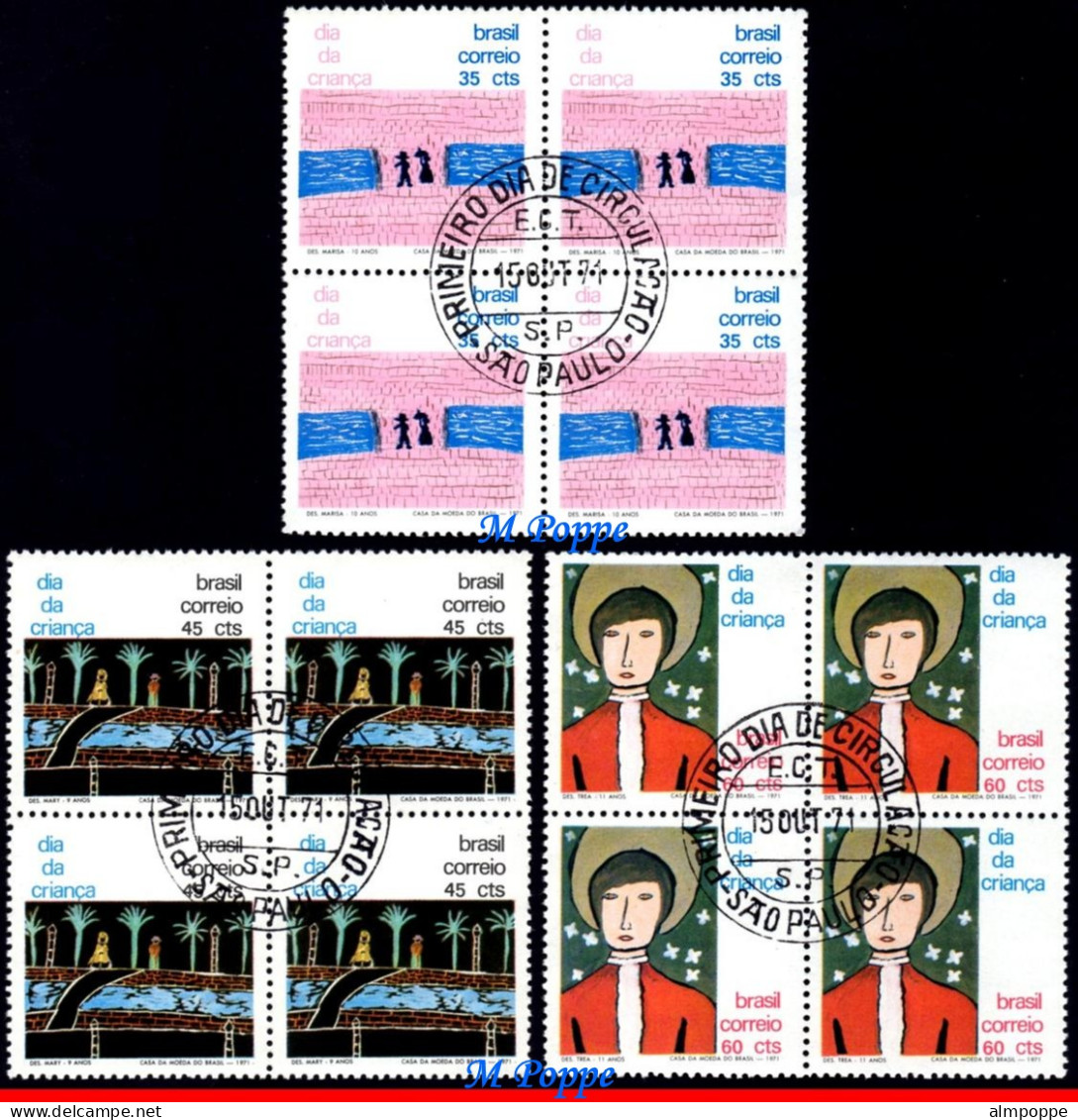 Ref. BR-1200-02-QC BRAZIL 1971 - CHILDREN'S DAY, BRIDGE,MI# 1294-96, CANCELED NH, CHILDREN DRAWING 12V Sc# 1200-1202 - Used Stamps