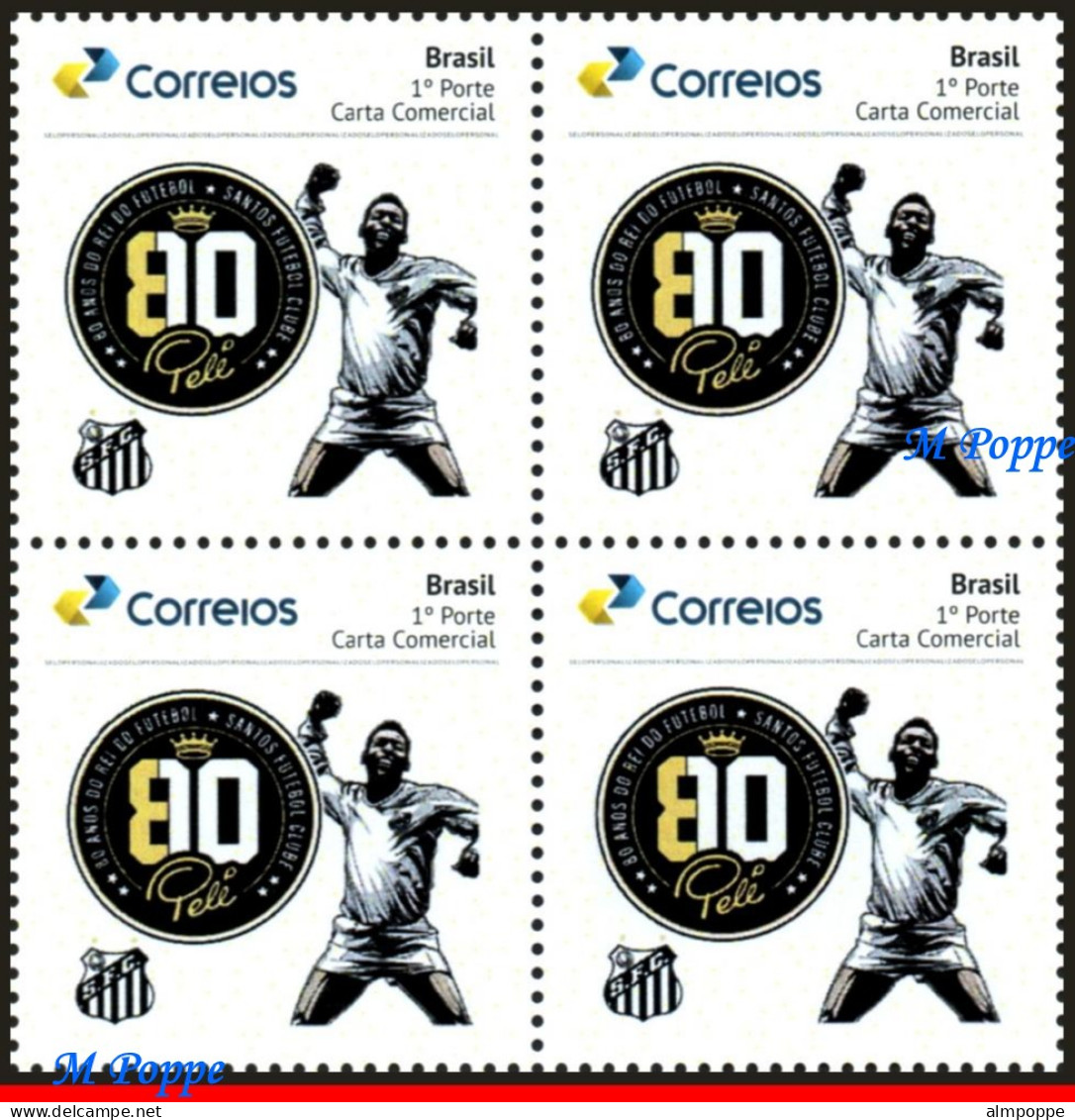 Ref. BR-V2020-51-Q BRAZIL 2020 - 80TH BIRTHDAY OF PELE,SANTOS, FAMOUS CLUB, BLOCK MNH, FOOTBALL SOCCER 4V - Clubs Mythiques