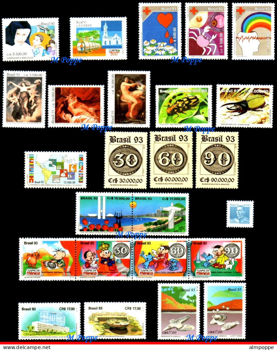 Ref. BR-Y1993-S BRAZIL 1993 - ALL COMMEMORATIVE STAMPSOF THE YEAR, 46V, MNH, . 46V Sc# 2398~2438 - Full Years
