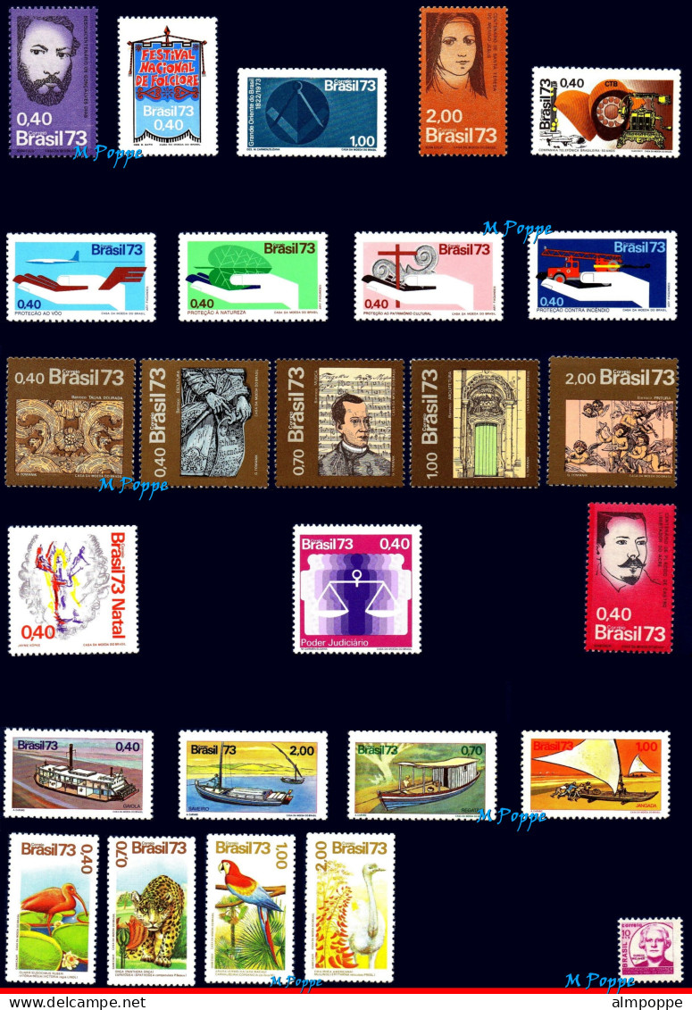 Ref. BR-Y1973 BRAZIL 1973 - ALL STAMPS ISSUED, FULLYEAR, SCOTT: 1276-1331+R17, MNH VF, . 57V Sc# 1276~1331 - Annate Complete