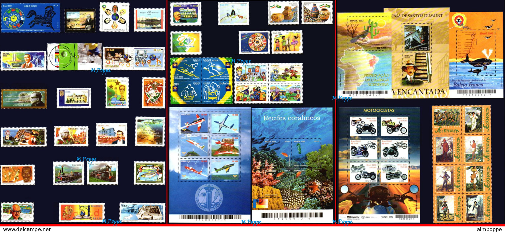 Ref. BR-Y2002 BRAZIL 2002 - ALL STAMPS ISSUED, FULLYEAR,SC# 2834~2869+R14-15, MNH, . 67V - Annate Complete
