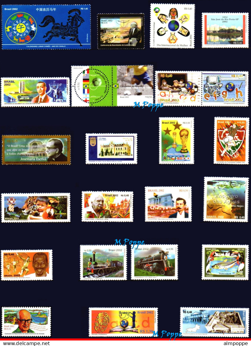 Ref. BR-Y2002 BRAZIL 2002 - ALL STAMPS ISSUED, FULLYEAR,SC# 2834~2869+R14-15, MNH, . 67V - Annate Complete